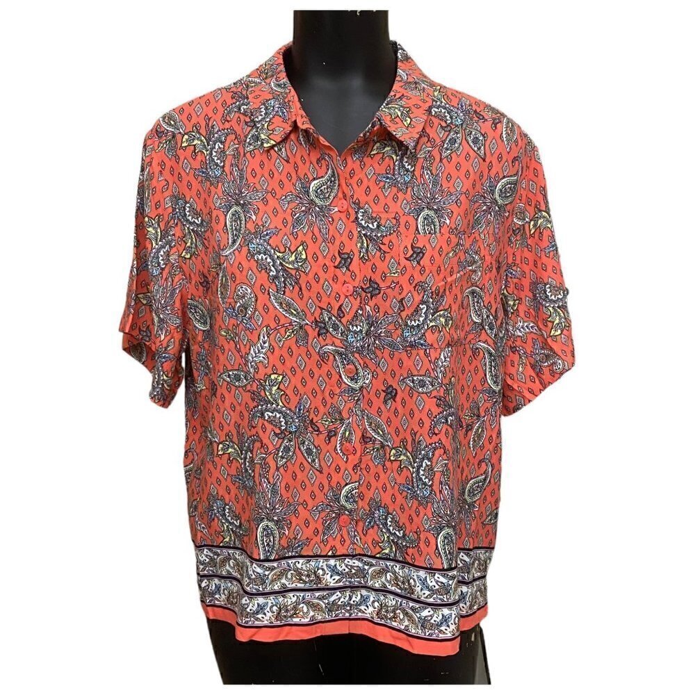NEW Counterparts Women’s Tops Vivid Coral Button Front Floral Print